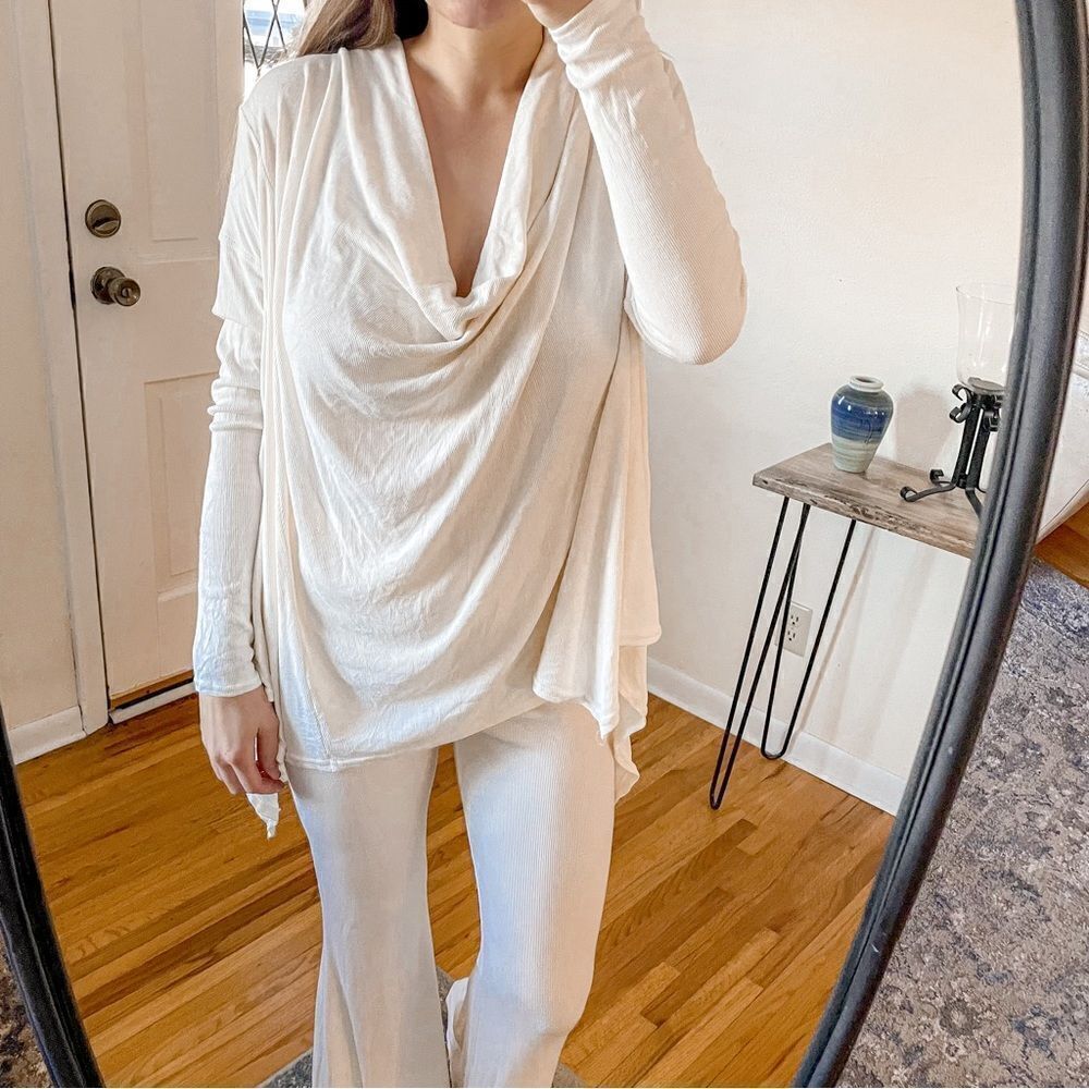Free People Romy Ribbed Bell Bottom Draped Sweater Set Ivory XS - Picture 6 of 13
